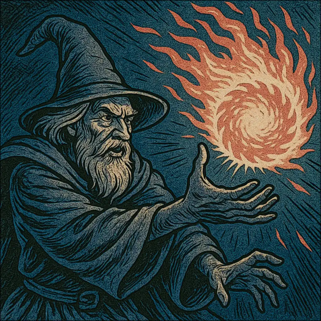 A mage unleashing a potent fireball spell