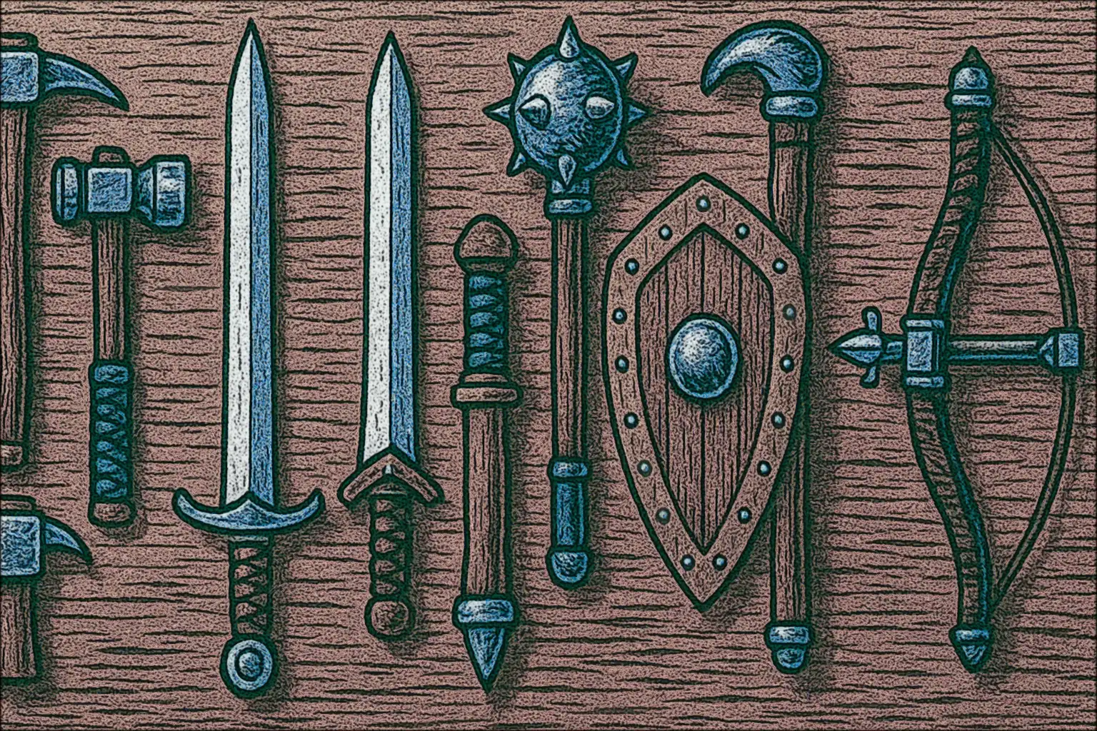 A meticulously arranged display of various weapons